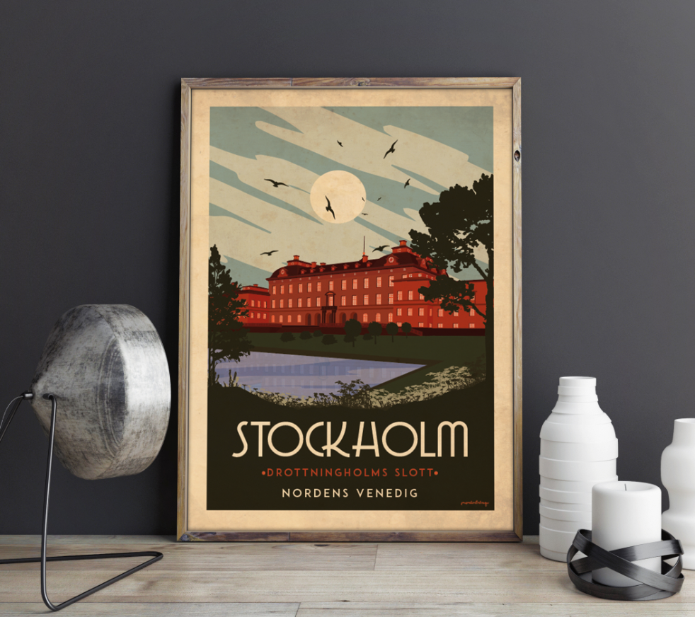 Stockholm - Drottningholms slott - Art deco Posters, affischer, tavlor Pansarhiertadesign