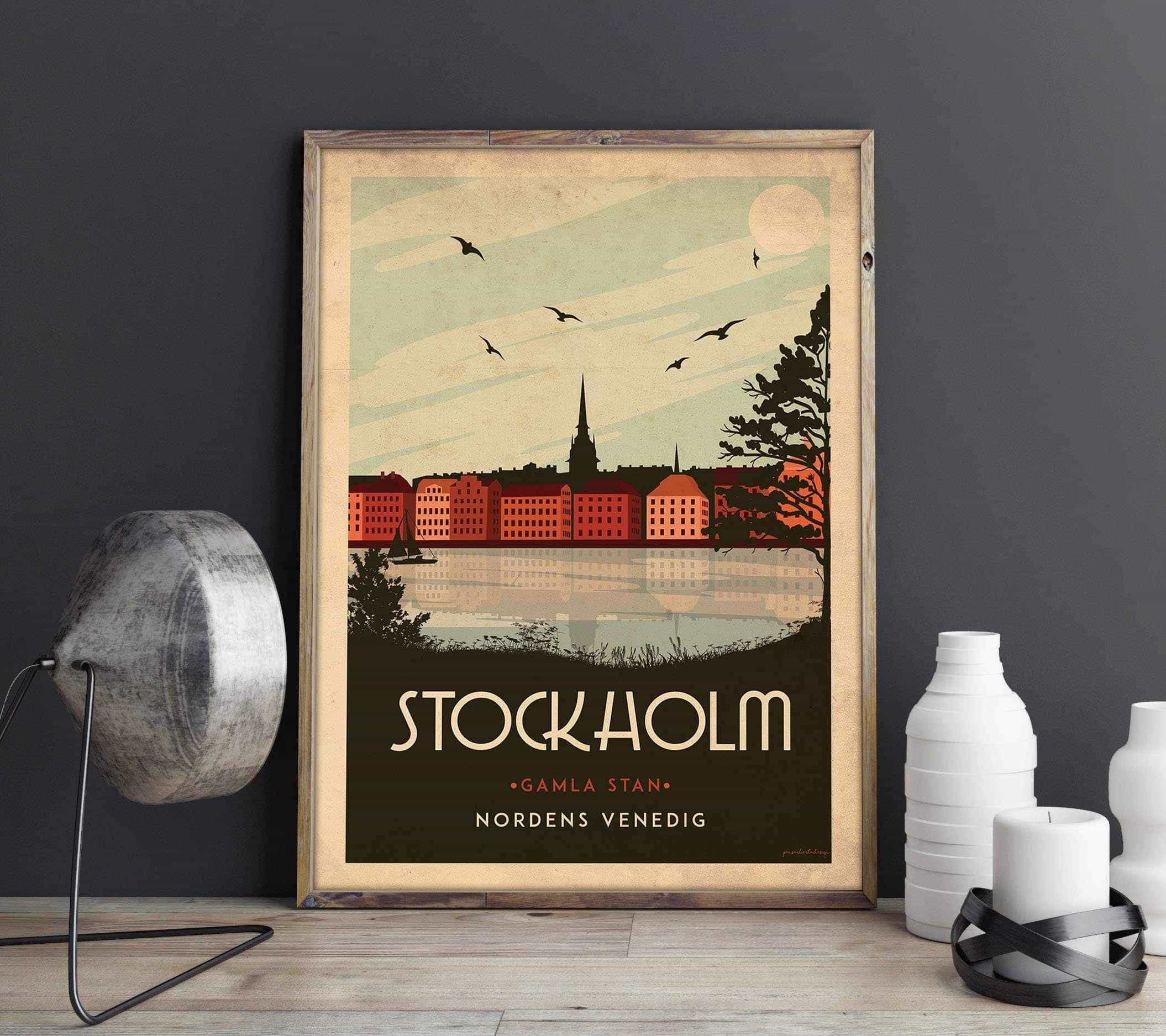 Stockholm - Gamla Stan - Art deco Posters, affischer, tavlor Pansarhiertadesign