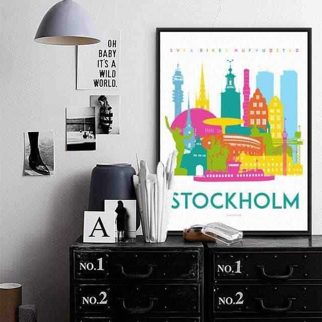 Stockholm Färgglad Posters, affischer, tavlor Pansarhiertadesign